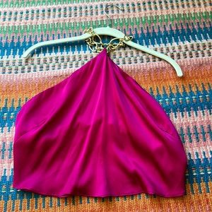 Cult Gaia Silk Halter Neck Chain Link Top in Fuchsia